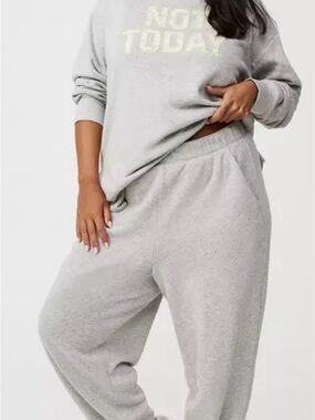 Torrid High Rise Barrel Leg Fleece Pant Light Gray Cozy Track Joggers